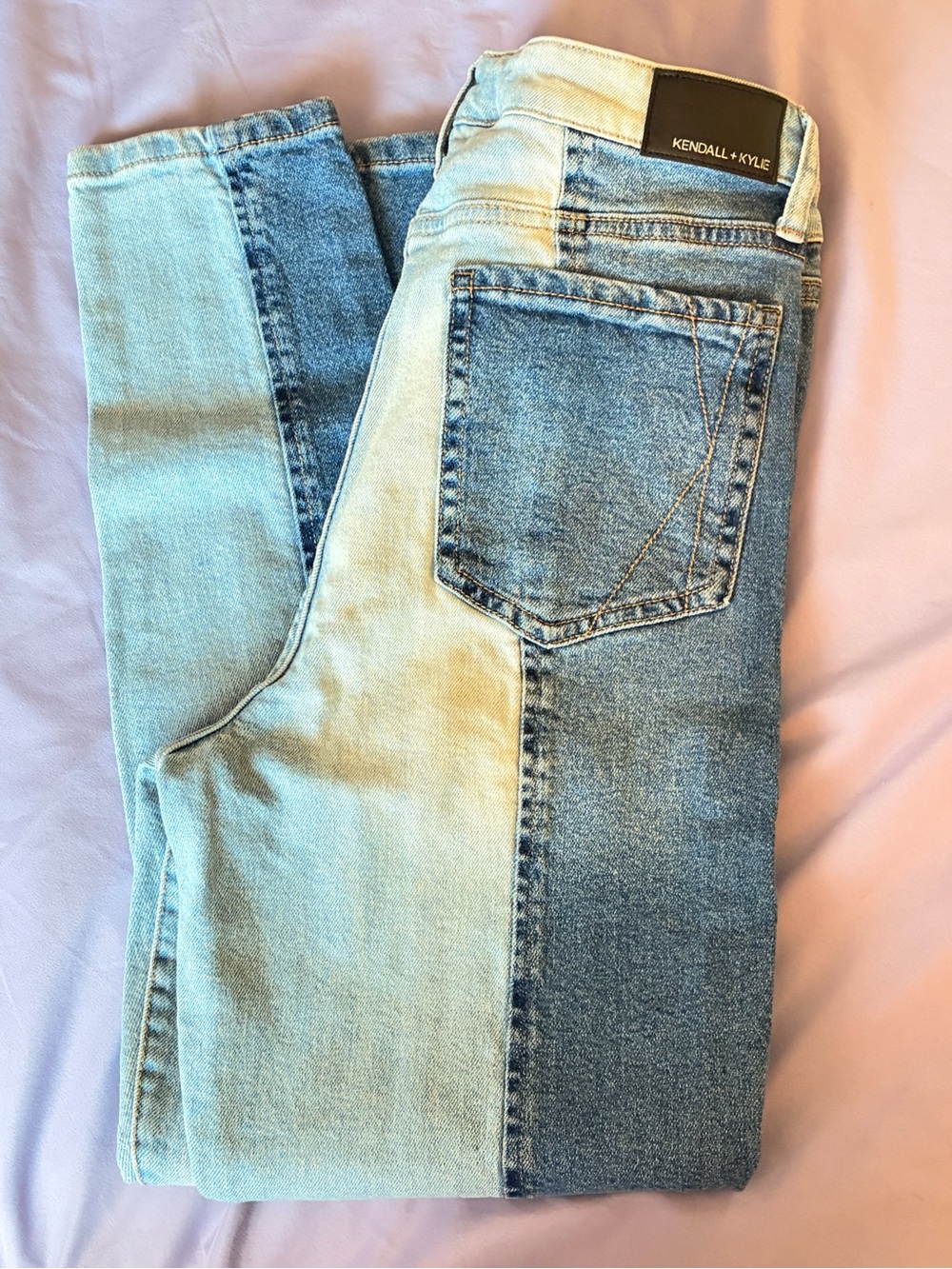 Kendall & Kylie Two-Tone Patchwork Jeans in Light and Medium Blue